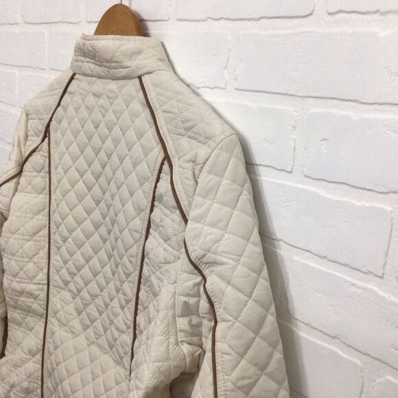 Bellivera quilted fitted jacket zip-up cream gold zippers ecru white Large - Picture 5 of 16